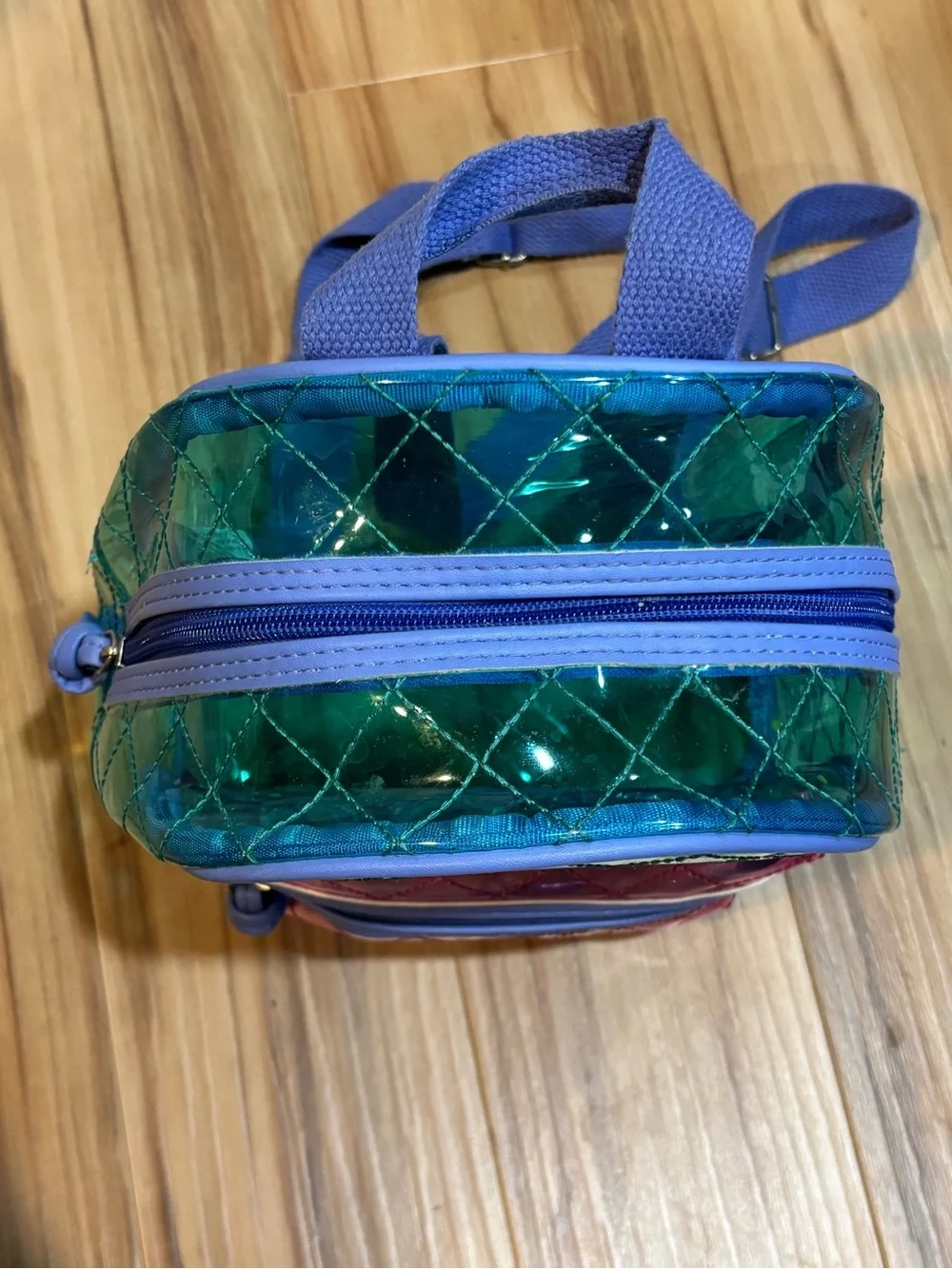 Kids Teal Iridescent Transparent Backpack Carry Loop & Adjustable Straps Retro
